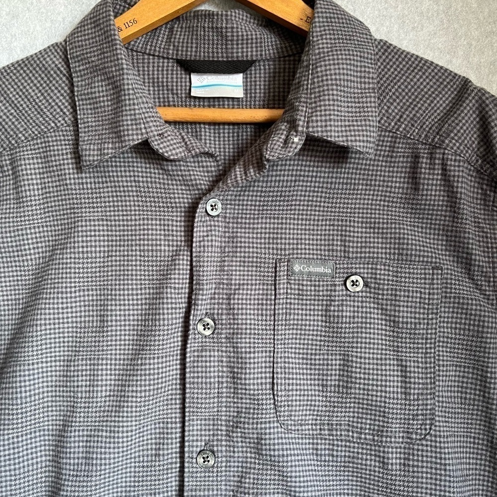 Columbia Shirt Mens  med Gray Long Sleeve Button Up Stretch Outdoor Hiking